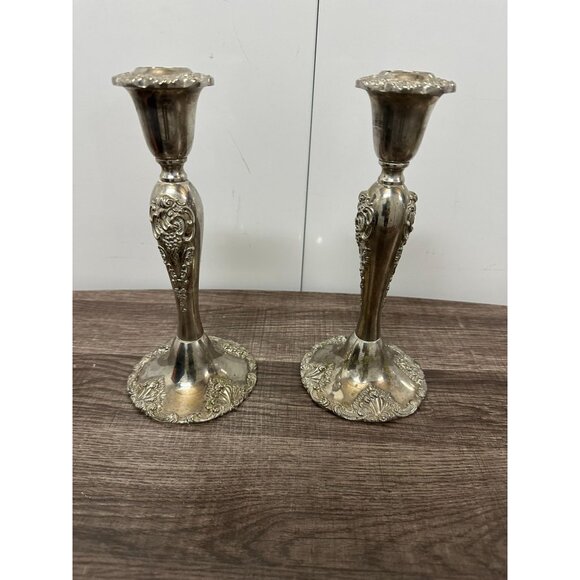 vintage Godinger Ornate Silver-Plated Candle Holders Pair - Picture 3 of 11